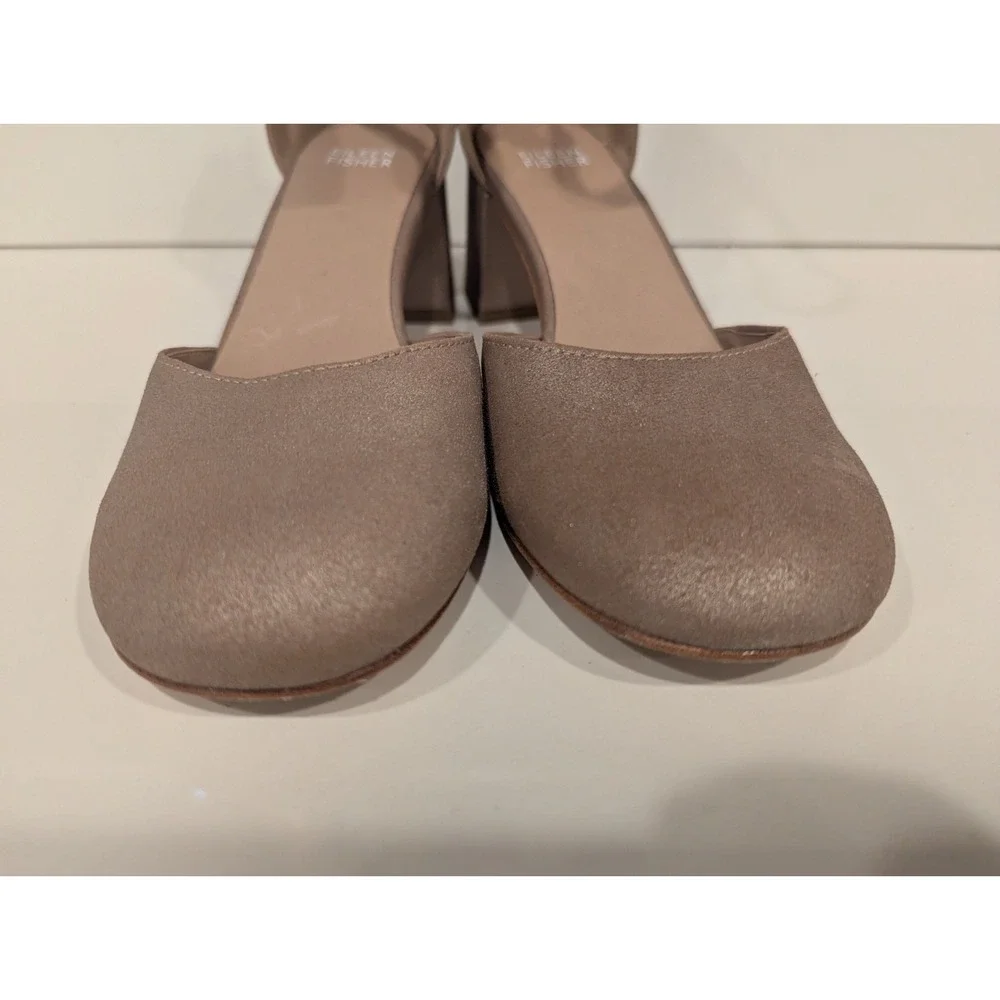 Eileen Fisher Womens Indi Gold Metallic Ankle Strap Heels Size 7.5 Shoes Round